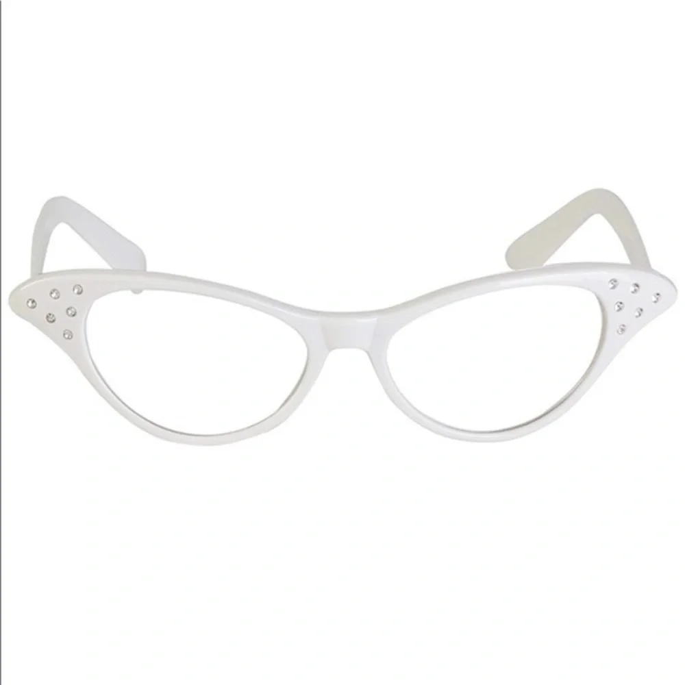 New 50’s Women’s White Cat Eye Rhinestone Glasses